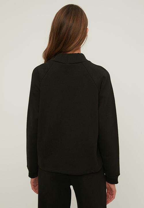 Trendyol - Ragged raglan sleeve basic knitted sweatshirt  - black