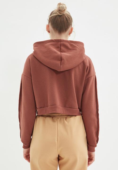 Trendyol - Basic hooded ragged pile knitted sweatshirt - brown