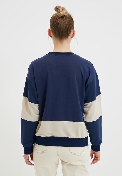 Trendyol - Printed basic thin knitted sweatshirt  - navy