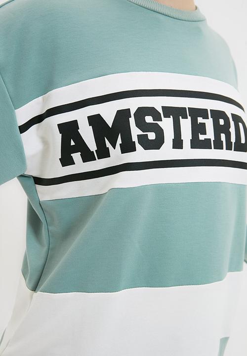 Trendyol - Printed slim basic knitted sweatshirt - mint