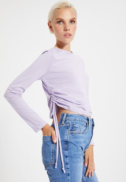 Trendyol - Pleated basic knit t-shirt - lilac