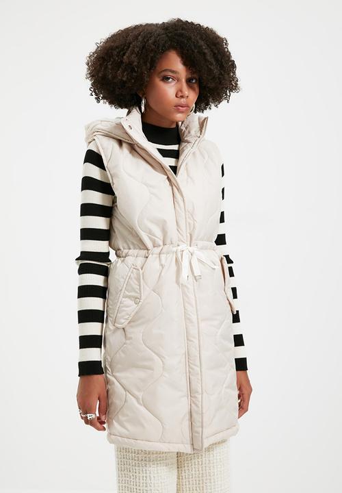 Trendyol - Hooded waist pleated inflatable vest - stone