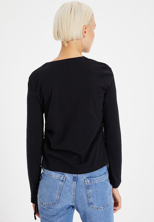 Trendyol - Pleated basic knit t-shirt - black