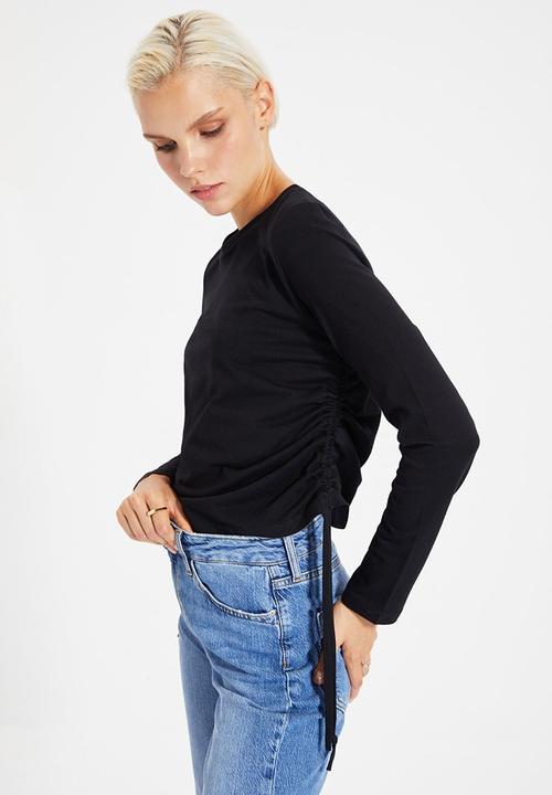 Trendyol - Pleated basic knit t-shirt - black
