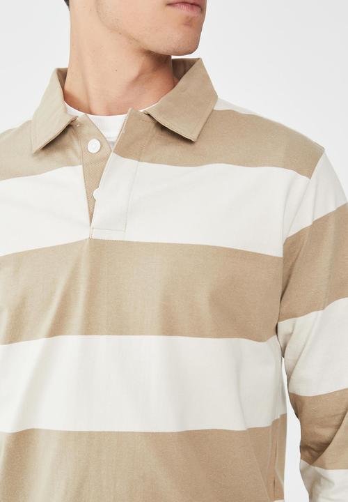 Cotton On - Rugby long sleeve polo-gravel stone bold stripe