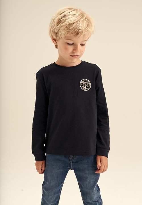 POLO - Boys crested long sleeve rib cuff tee - navy