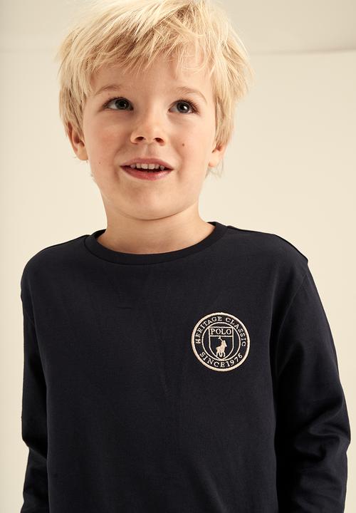 POLO - Boys crested long sleeve rib cuff tee - navy
