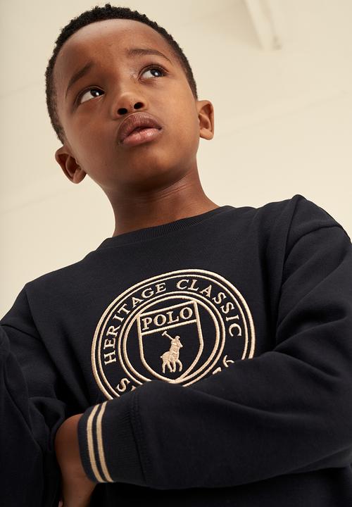 POLO - Boys crested crew neck sweater - navy