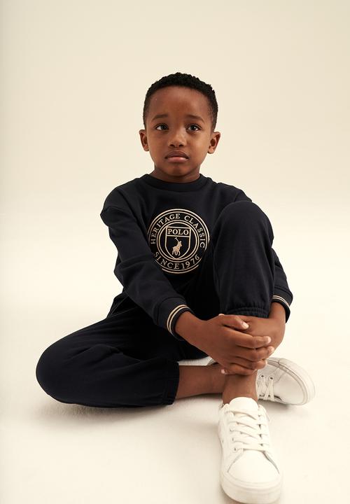 POLO - Boys crested crew neck sweater - navy