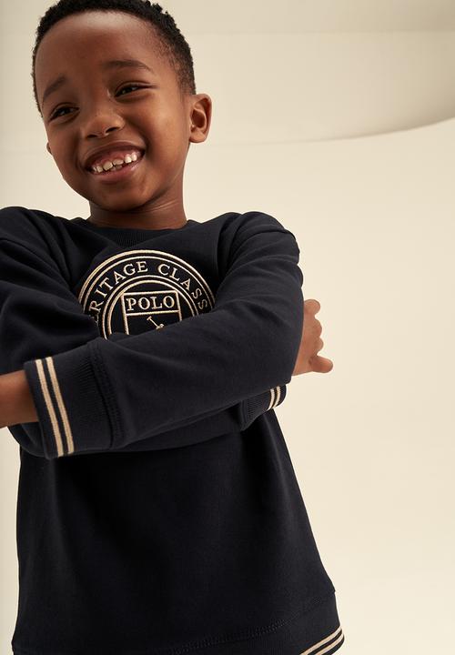 POLO - Boys crested crew neck sweater - navy