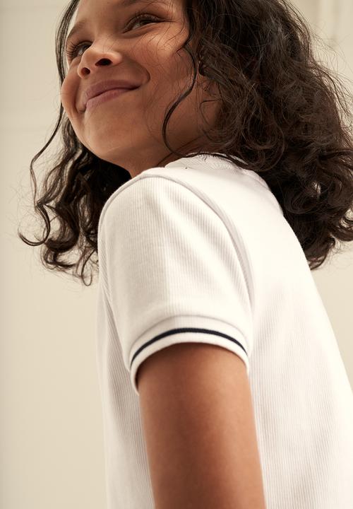 POLO - Girls short sleeve rib tee - white