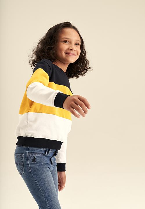 POLO - Girls colour blocked crew neck sweater - yellow