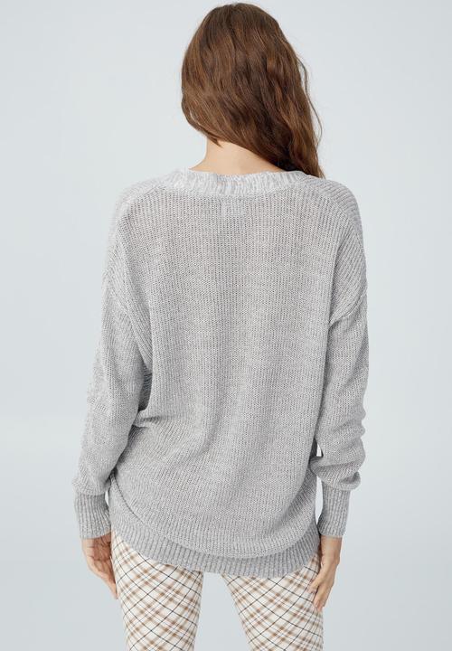 Cotton On - Everyday rib boyfriend cardi - ash grey/white twist