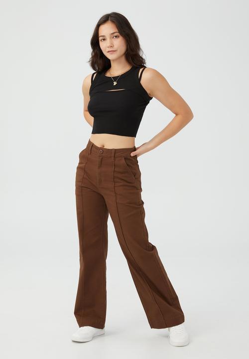 Cotton On - Petite carter wide leg pant - brown