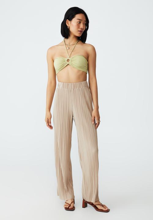 Cotton On - Petite plisse pant - linen taupe