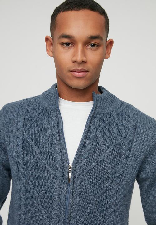 Trendyol - Ray textured zip through cardigan - indigo