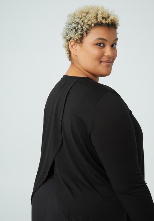 Cotton On - Curve active boyfriend long sleeve tee - black