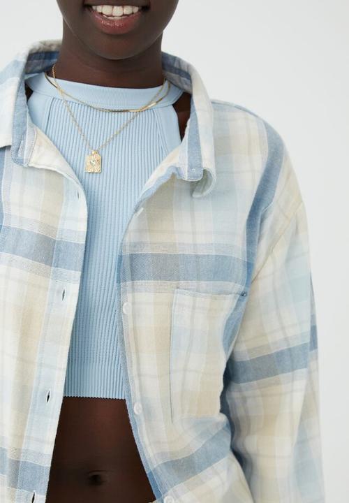 Cotton On - Boyfriend shirt - chilli check calm blue