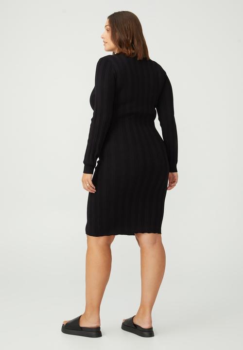Cotton On - Curve midi knit crew neck long sleeve dress - black