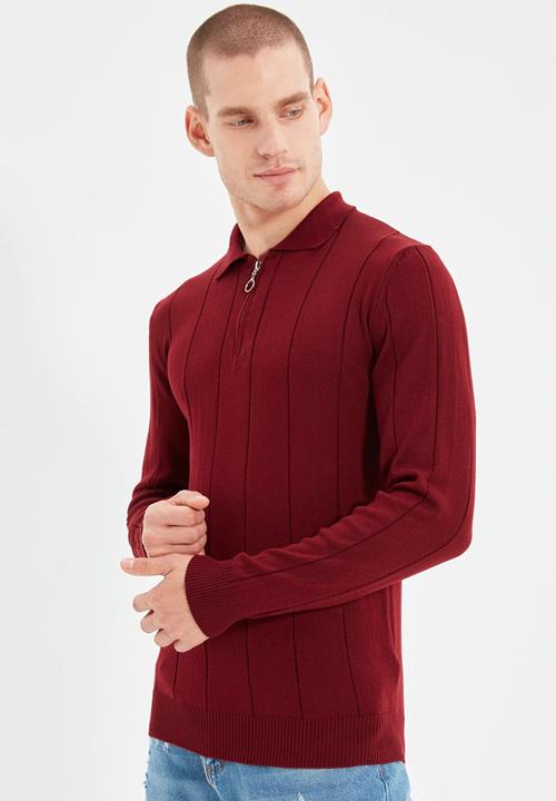Trendyol - Johnny long sleeve knit golfer jumper - burgundy