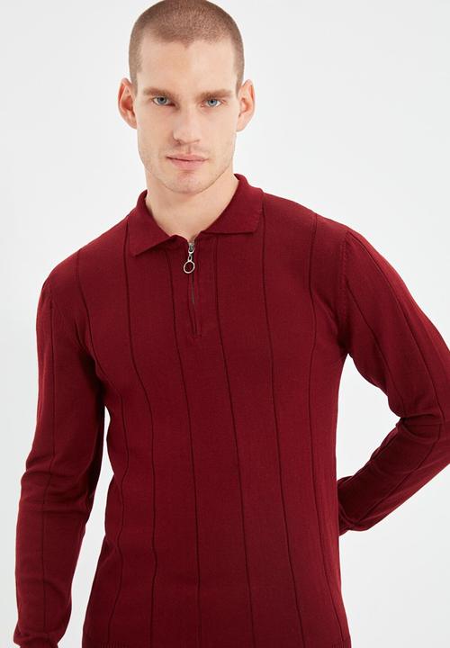 Trendyol - Johnny long sleeve knit golfer jumper - burgundy