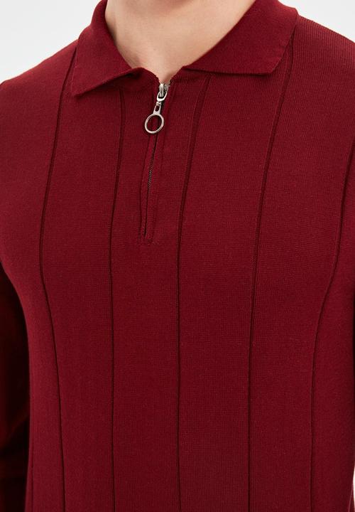 Trendyol - Johnny long sleeve knit golfer jumper - burgundy