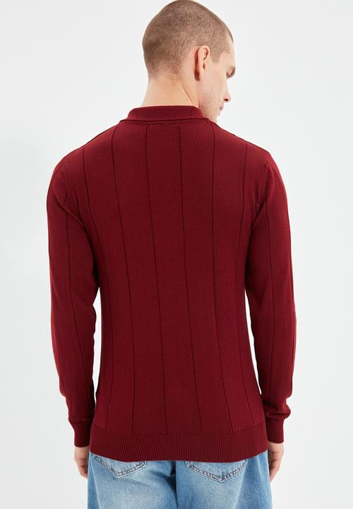 Trendyol - Johnny long sleeve knit golfer jumper - burgundy