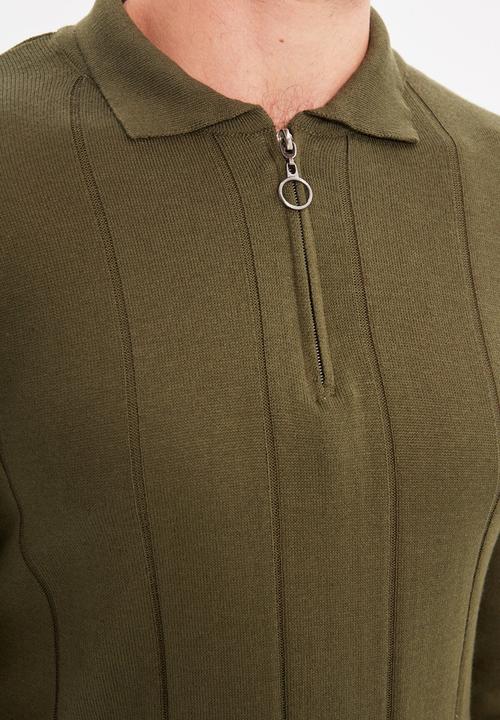 Trendyol - Johnny long sleeve knit golfer jumper - khaki