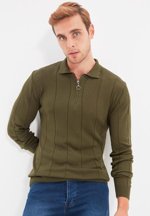 Trendyol - Johnny long sleeve knit golfer jumper - khaki