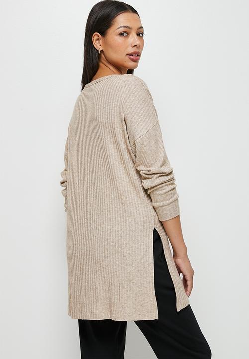 edit - Ribbed longline top - oatmeal