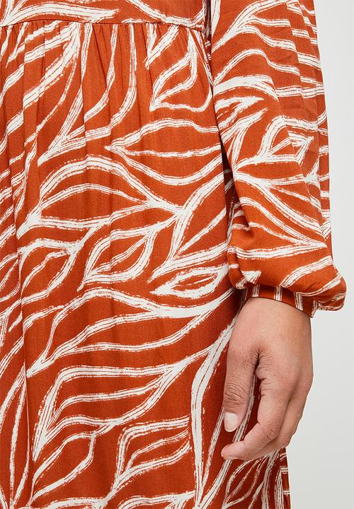 edit - Mandarin collar tiered maxi - rust doodle