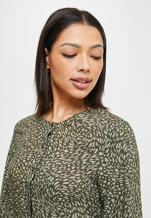 edit - Round neck loose fit midi dress - olive brush skin