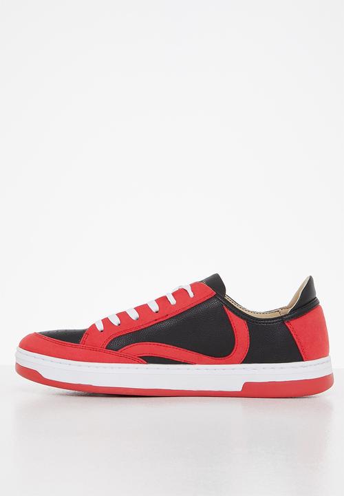 Superdry. - Basket lux low trainer - bison black & americana red