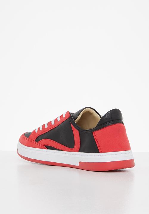 Superdry. - Basket lux low trainer - bison black & americana red