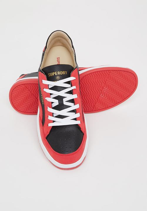 Superdry. - Basket lux low trainer - bison black & americana red