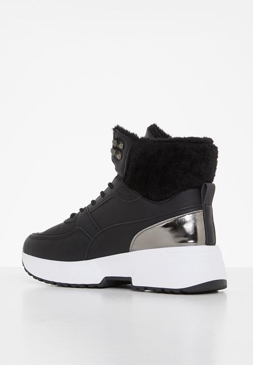 Tom Tom - Chunky faux-fur lined hiking boot - black