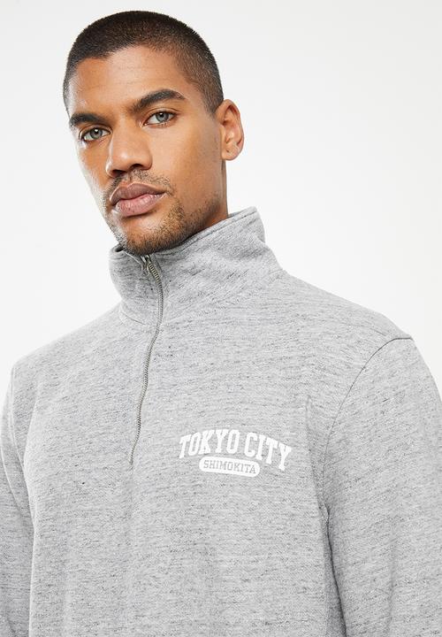 Superdry. - City college half zip - grey slub grindle