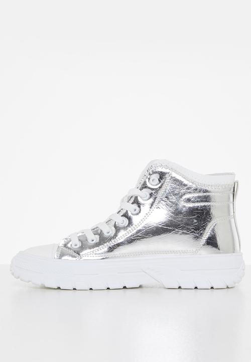 Tom Tom - Chunky metallic lace-up boot - silver