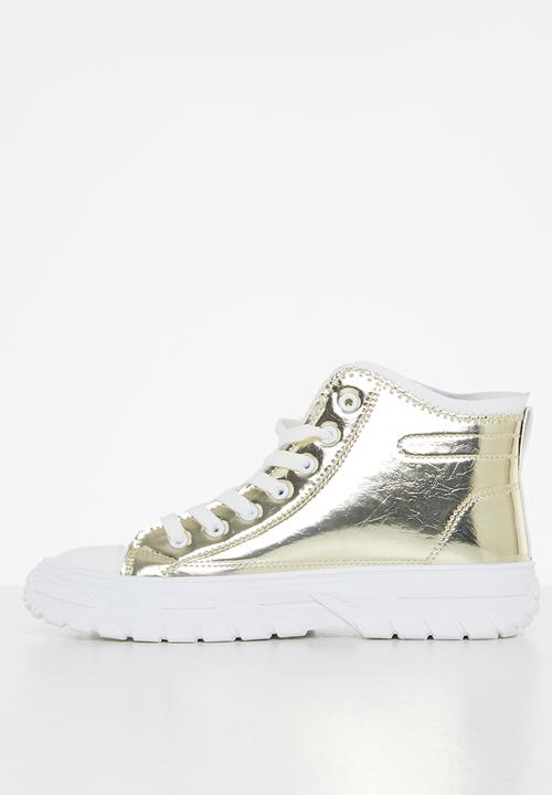 Tom Tom - Chunky metallic lace-up boot - gold
