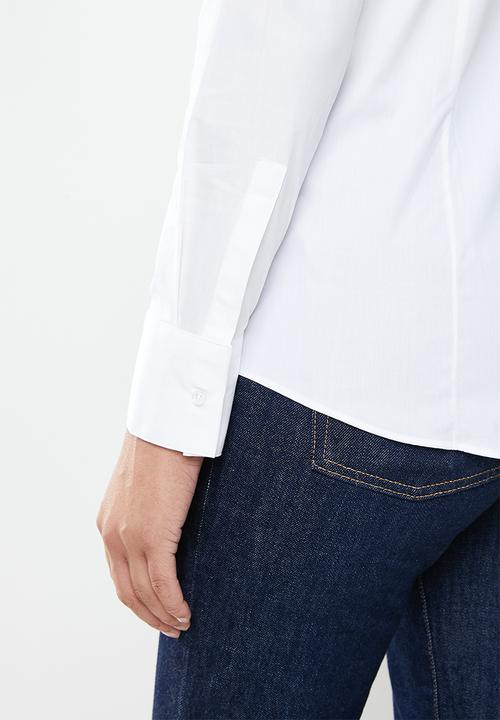 POLO - Women basic shirt long sleeve concealed front shirt - white