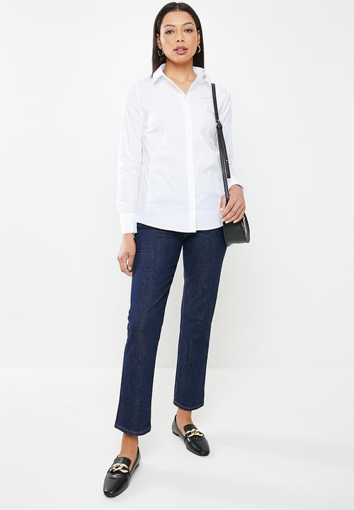 POLO - Women basic shirt long sleeve concealed front shirt - white