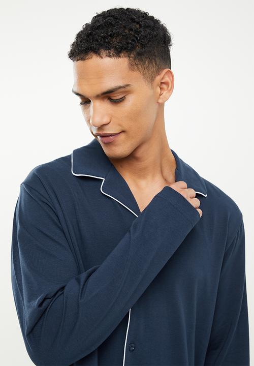 Superbalist - Premium piping knit long sleeve sleep set - navy