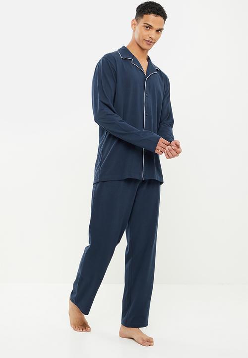 Superbalist - Premium piping knit long sleeve sleep set - navy