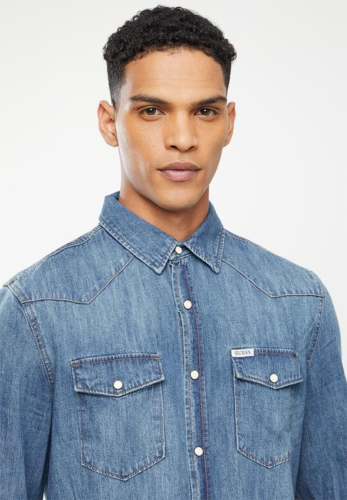GUESS - Guess long sleeve denim shirt - mid vintage wash