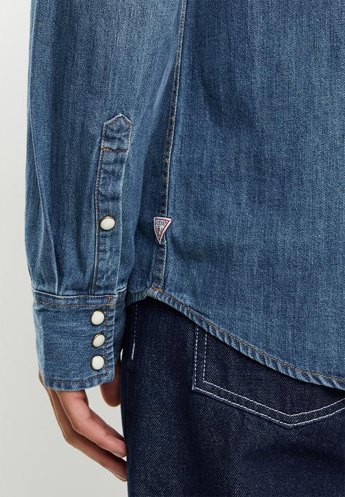 GUESS - Guess long sleeve denim shirt - mid vintage wash