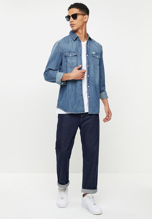GUESS - Guess long sleeve denim shirt - mid vintage wash