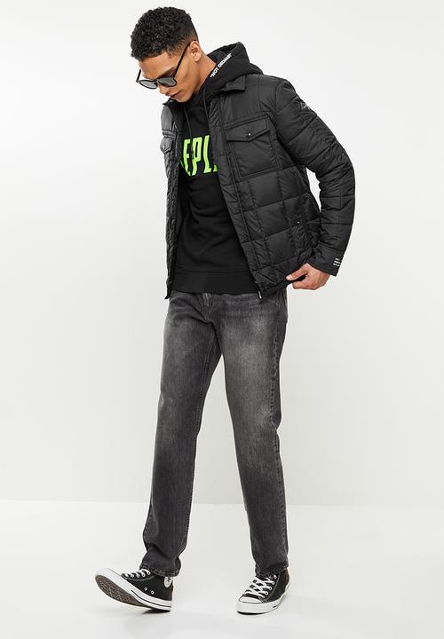 Replay - Utility puffer zip jacket - black