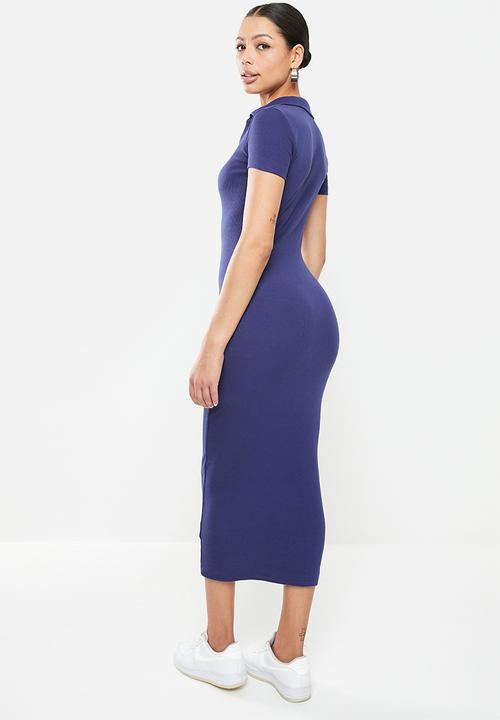Missguided - Recycled rib collar detail short sleeve midaxi - navy