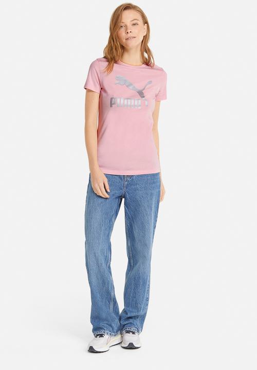 PUMA - Classic metallic logo tee - chalk pink/silver