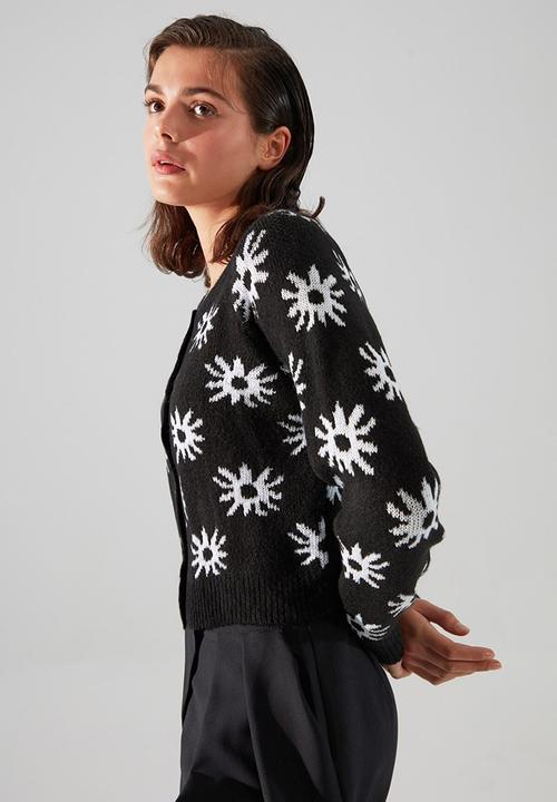 Trendyol - Flower detailed knit cardigan - black